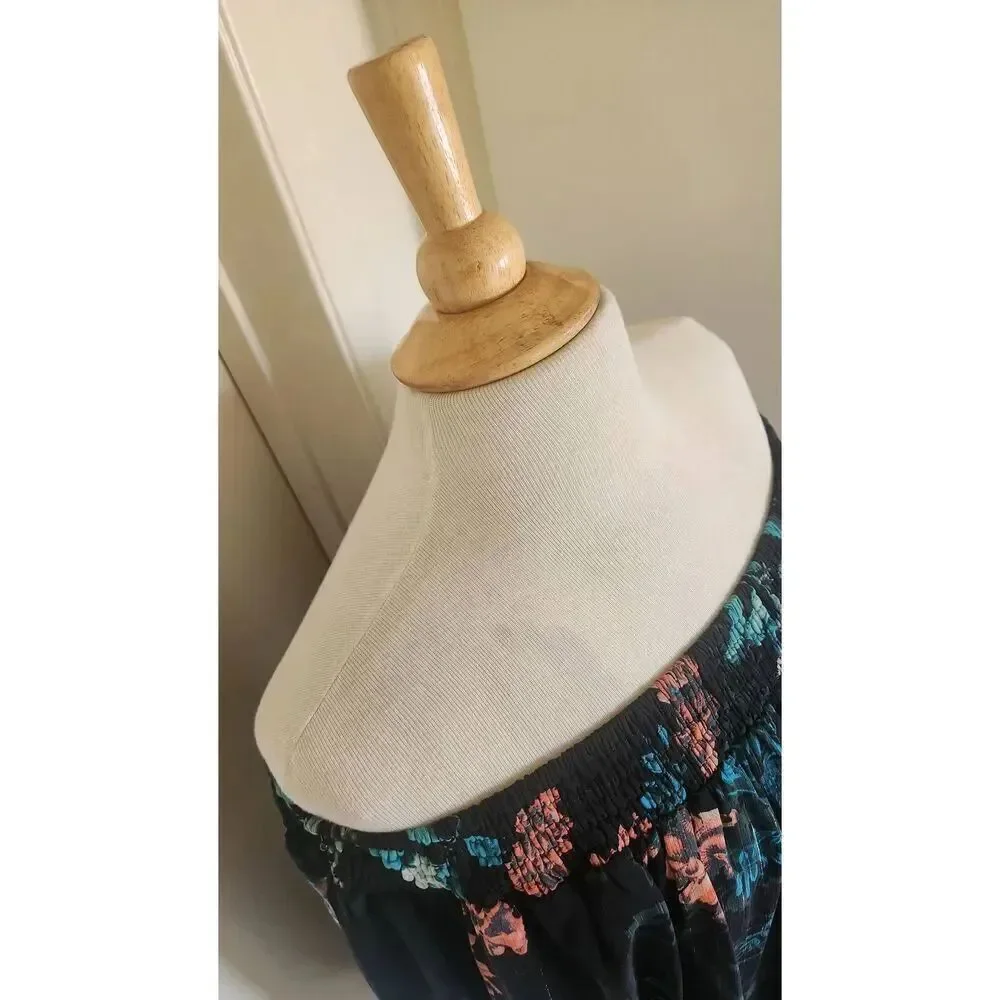 Eci| Blk Floral Prt. Chiffon Lined Knee Lgth. Dress/Tunic, Slvr Accents, NWOT, L